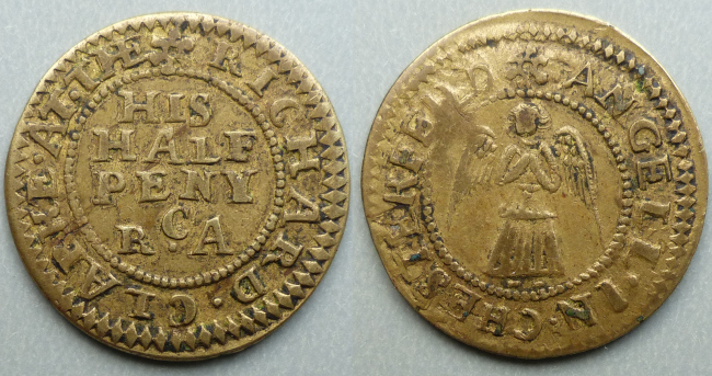 Chesterfield, Richard Clarke AT THE ANGELL halfpenny N584